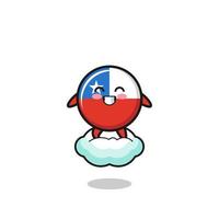 cute chile flag illustration riding a floating cloud vector
