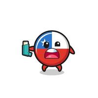 chile flag mascot having asthma while holding the inhaler vector