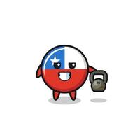 chile flag mascot lifting kettlebell in the gym vector