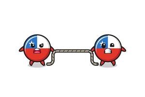 cute chile flag character is playing tug of war game vector