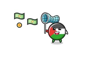 illustration of the palestine flag catching flying money vector