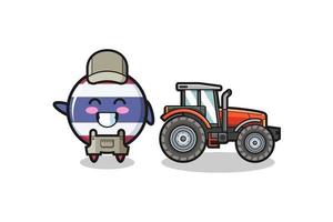 La mascota del granjero de la bandera de Tailandia de pie junto a un tractor vector