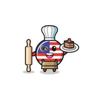 malaysia flag as pastry chef mascot hold rolling pin vector