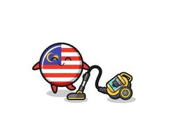 cute malaysia flag holding vacuum cleaner illustration vector