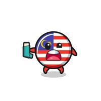 malaysia flag mascot having asthma while holding the inhaler vector