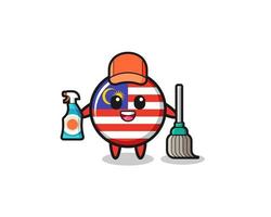 cute malaysia flag character as cleaning services mascot vector