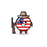 malaysia flag hunter mascot holding a gun vector