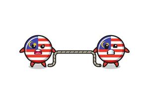 cute malaysia flag character is playing tug of war game