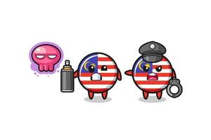 malaysia flag cartoon doing vandalism and caught by the police vector