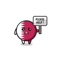 cute qatar flag hold the please help banner vector