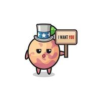 pluot fruit cartoon as uncle Sam holding the banner I want you vector