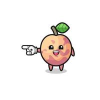 pluot fruit cartoon with pointing left gesture vector