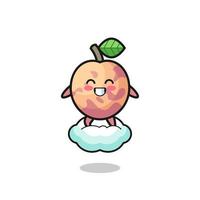 cute pluot fruit illustration riding a floating cloud vector