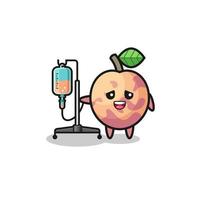 cute pluot fruit character standing with infusion pole vector