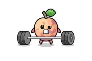 cartoon of pluot fruit lifting a barbell vector