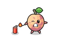 pluot fruit mascot illustration playing firecracker vector