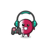 qatar flag gamer mascot holding a game controller vector