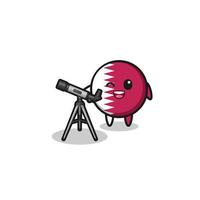 qatar flag astronomer mascot with a modern telescope vector