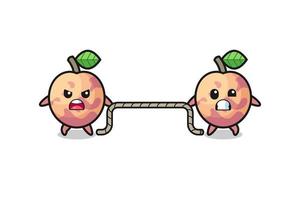 cute pluot fruit character is playing tug of war game vector