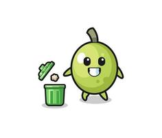 illustration of the olive throwing garbage in the trash can vector