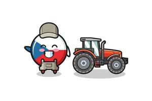 La mascota del granjero de la bandera checa de pie junto a un tractor vector