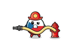 Dibujos animados de bandera checa como mascota bombero con manguera de agua vector