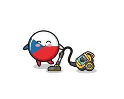 cute czech flag holding vacuum cleaner illustration vector