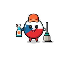 Lindo personaje de la bandera checa como mascota de los servicios de limpieza vector