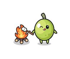 olive character is burning marshmallow vector