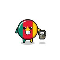 cameroon flag mascot lifting kettlebell in the gym vector