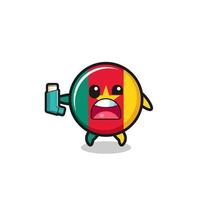cameroon flag mascot having asthma while holding the inhaler vector