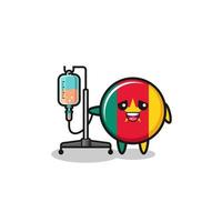 cute cameroon flag character standing with infusion pole vector