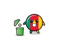 illustration of the cameroon flag throwing garbage in the trash can vector