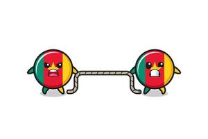 cute cameroon flag character is playing tug of war game vector