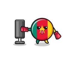 cameroon flag boxer cartoon doing training with punching bag vector