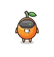 cute kumquat using VR headset vector