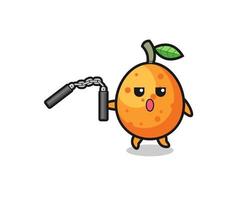 cartoon of kumquat using nunchaku vector