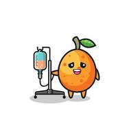 cute kumquat character standing with infusion pole vector