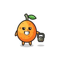 kumquat mascot lifting kettlebell in the gym vector