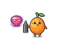 kumquat cartoon make a graffiti with a spray paint vector