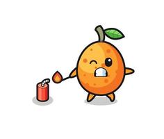 kumquat mascot illustration playing firecracker vector
