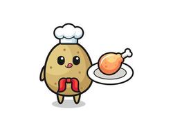 potato fried chicken chef cartoon character vector