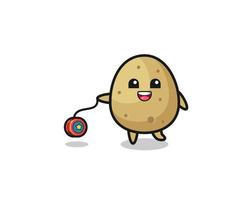 cartoon of cute potato playing a yoyo vector