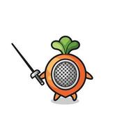 carrot earth cartoon as fencer mascot vector