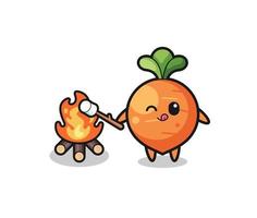 carrot character is burning marshmallow vector