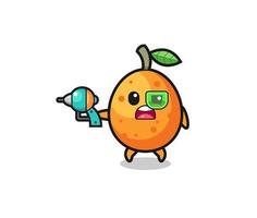 lindo kumquat sosteniendo una futura pistola vector