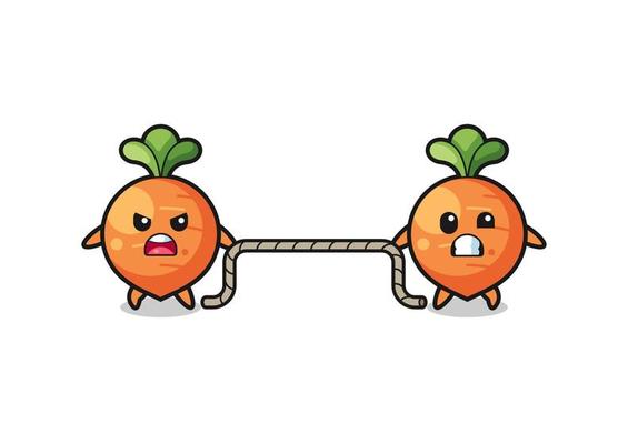 cute carrot character is playing tug of war game