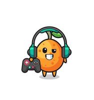 kumquat gamer mascot holding a game controller vector