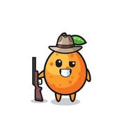 kumquat hunter mascot holding a gun vector