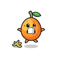 kumquat cartoon is slip on a banana peel vector